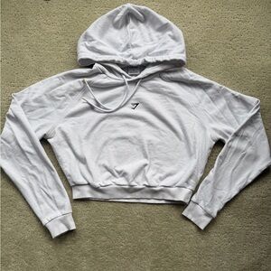 Gymshark White Cropped Pullover Hoodie with Minimal Logo